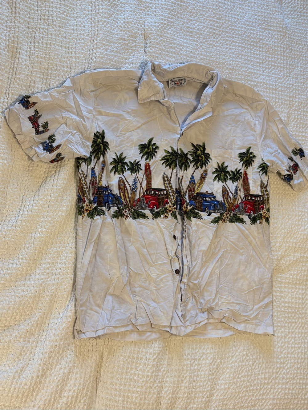 Men's Casual Tropical Surf Print Button-Down Shirt - White